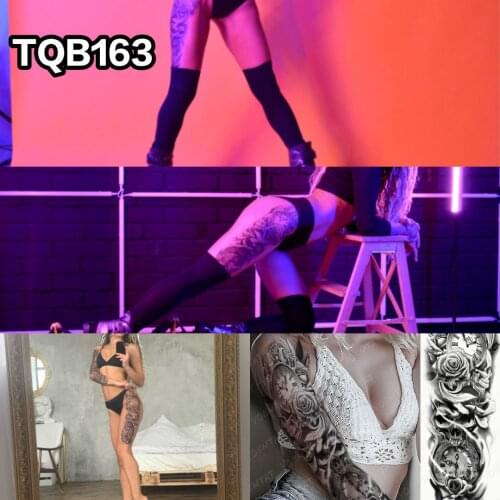 Full arm sleeve clock rose eye lion waterproof temporary tattoo stickers flower tiger body art tattoo stickers for men and women