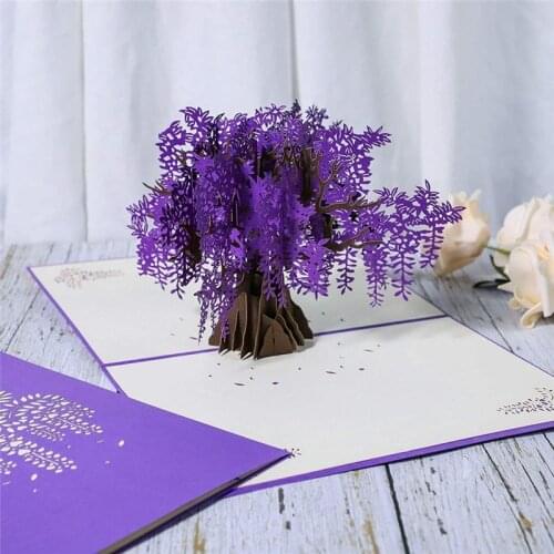 3D Pop-Up Greeting Cards Anniversary for Girlfriend Valentines Day Happy Birthday Wisteria Tree Japan Style Party Supplies