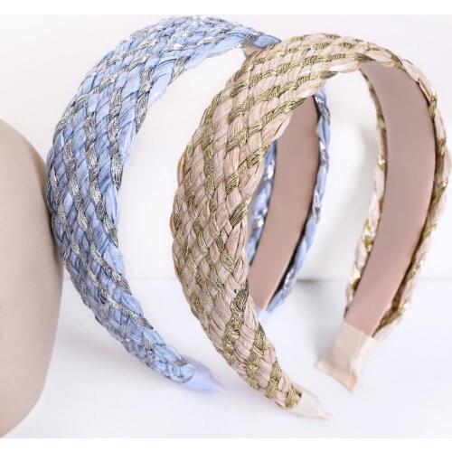 1PC Korean Style Solid Knotted Handmade Straw Headband Turban for Women Girls Hoop Bezel Hairbands Hair Accessories Headwear