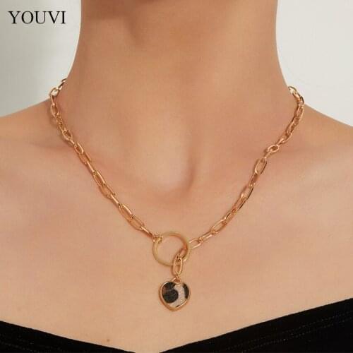 YOUVI Simple Clavicle Chain Necklace for Women Adjustable Leopard Heart Pedants Necklace Jewelry Aesthetic Kpop Collier Femme