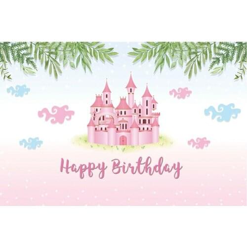 Pink Castle Happy Birthday Photography Background Holiday Celebration Party Decoration Photo Booth Studio Prop