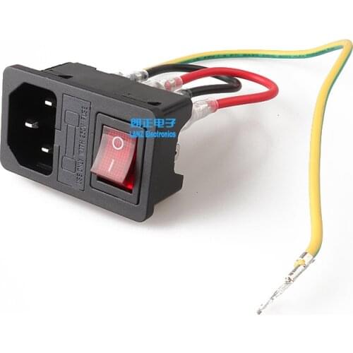 LZ-14-F3W AC power socket C14 type with fuse with rocker switches with three cables three-in-one card IEC socket