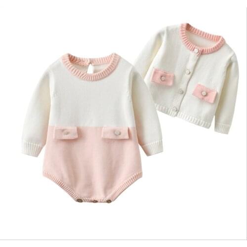 2019 Newborn Baby Girl Long Sleeve Knitting Bodysuit Romper Sweater Outwear Coat 2PCS Baby Clothes 0-24M
