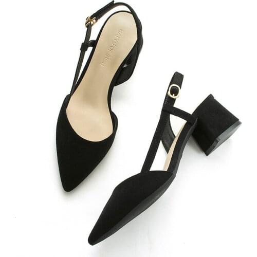 Hot Square High Heels Female Shoes Woman 2020 Flock Ankle Straps Slingback Women Office Career Sandals Casual Nude Wedding Pumps