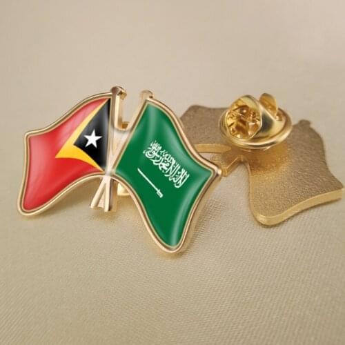 East Timor and Saudi Arabia Crossed Double Friendship Flags Lapel Pins Brooch Badges