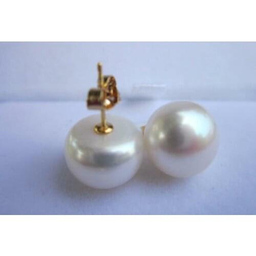 12.5-13mm white South SEA pearl earrings 14K Yellow gold