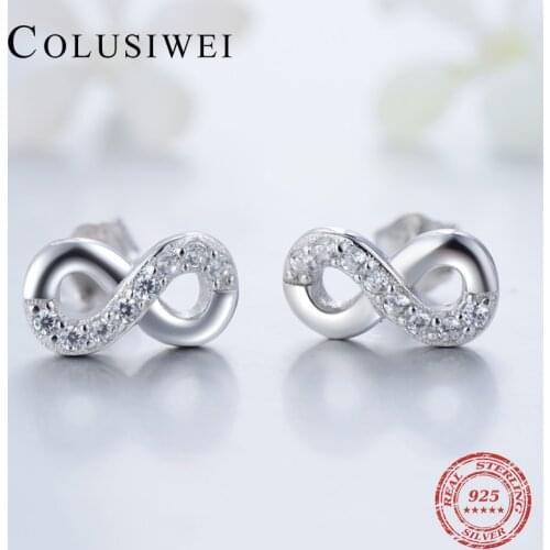 2019 New Brand Infinite love Stud Earrings Luxury CZ For Women Bridal Fashion 100% Solid 925 Sterling Silver Wedding Jewelry