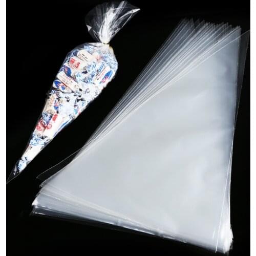 100pcs Transparent Triangular Bag 18*37CM Opp Bag Candy Plastic Bag Food Biscuits Snack Baking Package Supplies