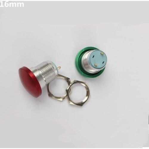 16mm high quanlity waterproof aluminium alloy Reset metal push button switch Mushroom head switch