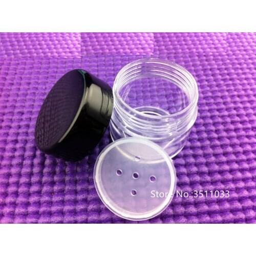 50pcs Empty Clear Plastic Refillable Powder Sifter Box Loose Powder Compact Container Jar Beauty Makeup Tool Black Lid 4g 5g