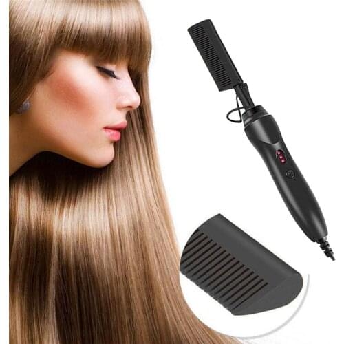 Anti-Scald Ceramic Hot Comb for Black Hair, Beard or Wigs, High Heat 210℃ Electric Hair Straightener for Travel Home Use-US Plug