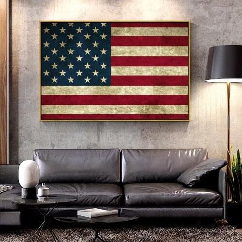 Artcozy Oil Canvas Painting Rustic American Flag For Home Decoration Wall Art