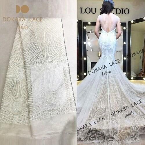 Noble Style White Sequins Net Lace Fabric High Quality Evening Party Dresses Sewing Fabrics Sequined Embroidered Mesh Net Laces
