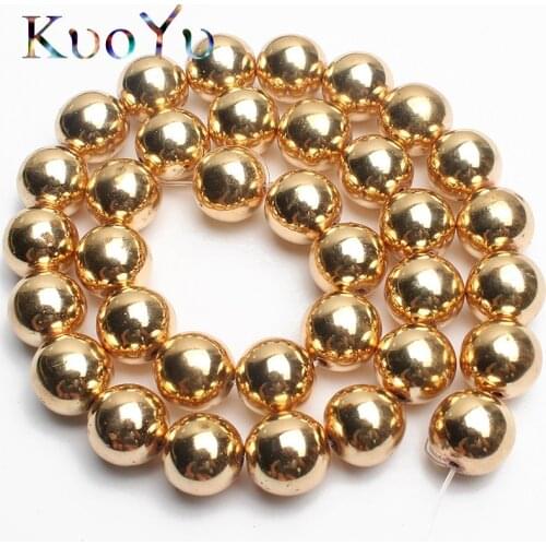 Natural Light Golds Plated Hematite Stone Beads Round Loose Spacer Beads For Jewelry Making DIY Bracelet Necklace 15"inch 2-12mm