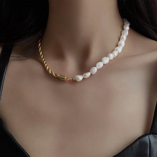Personality design splicing necklace temperament fashion pearl choker chain contracted retro clavicle chain