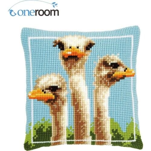 CX0759 Ostrich DIY Acrylic Yarn Embroidery Pillow Tapestry Canvas Cushion Front Cross Stitch Pillowcase
