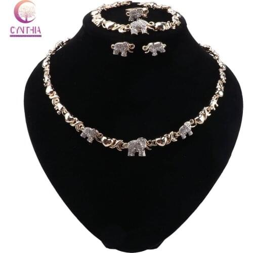 CYNTHIA Newest African Dubai jewelry sets Nigerian Elephant Shape Crystal Necklace Earrings Set for Women Italian Accessories