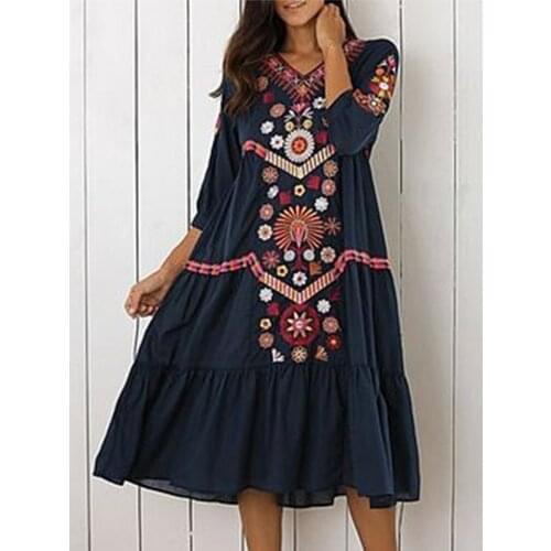 Bohemian holiday long dress beach dress high end custom Thai national wind heavy industry embroidery loose dress