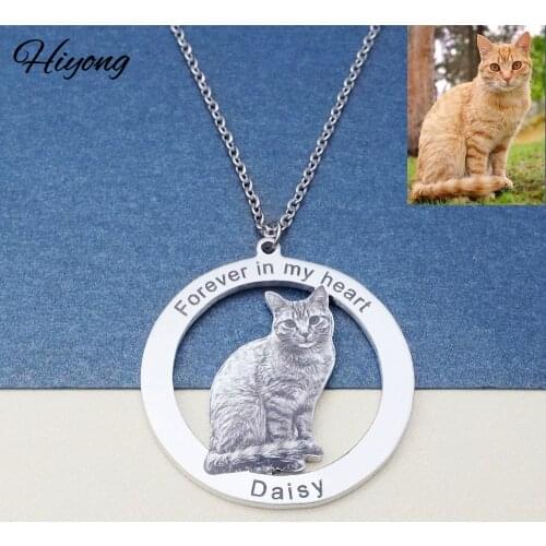 Hiyong Personalized Pet Picture Necklaces Custom Pets Photo Pendants Necklace Dog Cat Pet Chain Choker Memorial Jewelry Dog Gift