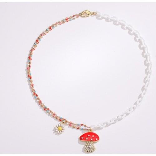 INS Hot Daisy Colorful Simple Cute Charm Necklace Cartoon Imitation Mushroom Pendant Necklace For Women Girl Trendy Jewelry Gift