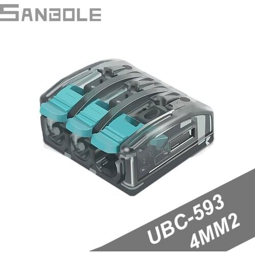 Terminal Block 3 Pins Copper Electric Box Conduction 4 Square Fast Lighting Connection UBC-593 Terminals Splice (10PCS)