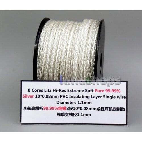 LN006246 1m 8 cores 10*0.1mm 99.99% Pure Silver Earphone DIY Custom Cable (Not Telf) Single Diameter OD:1.1mm