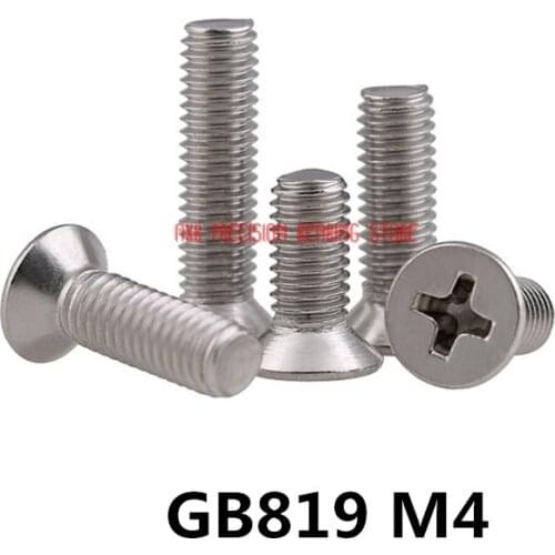 Vis 100pcs Gb819 M4 304 Stainless Steel Metric Thread Flat Head Cross Countersunk Screw M4*(6/8/10/12/14/16/18/20/25~80) Mm