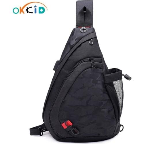 OKKID boy sling shoulder chest bag men small messenger bag male waterproof usb sports bag earphone jack male mini crossbody bags