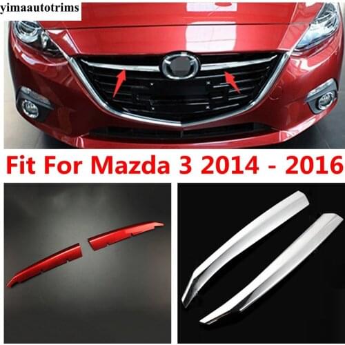 For Mazda 3 2014 - 2016 ABS Chrome Front Mesh Grill Bumper Bonnet Garnish Guard Protector Strip Cover Trim Accessories Exterior