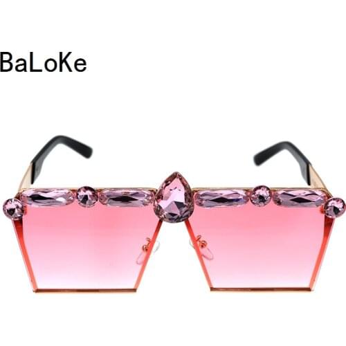 Fashion Girls Women Sunglasses Crystal Rhinestones Decoration Sun Glasses Gradient Shades Oversized Square Sun Glasses