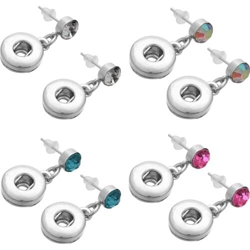 New Snap Jewelry 5 Colors Vintage Crystal 12mm Snap Earrings Fashion Mini Button Drop Earring For Women DIY Accessories