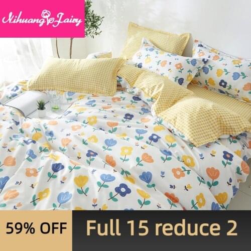 Ins wind small floral bed four-piece girl princess bedding quilt cover single student dormitory full three-piece bed sheet