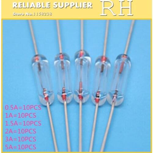 60PCS/lot fuse 3*10MM 0.5A 1A 1.5A 2A 3A 5A FULLY GLASS FUSE WITH GUIDE FIBER Each 10pcs