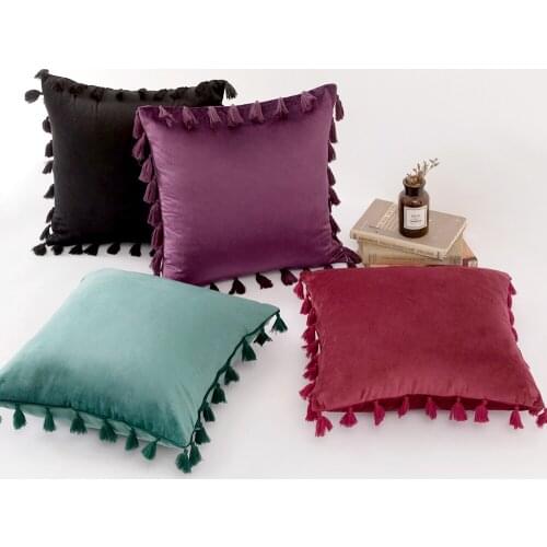 Luxury Modern Velvet Cushion Tassel Cover Pillow Cases Blue Gray Pink Soft Pillow Case Home Sofa Throw Pillows Covers 45x45cm