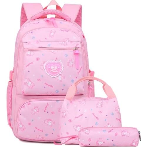 3Pcs set Elementary School Backpack Pink Lovely Satchels Princess Backpack Fashion Casual Backpack And Shoulder Bags For Girl