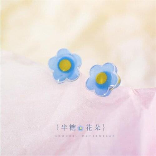 INS Korean Fashion New Blue Epoxy Flowers Fresh and Cute Flower Stud Earrings Fine 925 Sterling Silver Jewelry Gifts SE119
