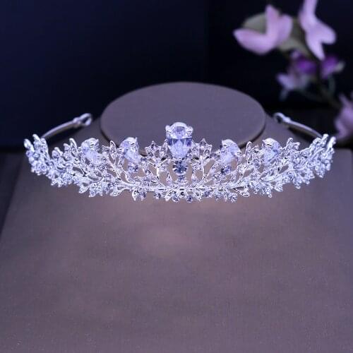 SLBRIDAL Art Deco Crystals Rhinestones Alloy Cubic Zircon Wedding Tiara CZ Bridal Queen Princess Pageant Party Crown Bridesmaids