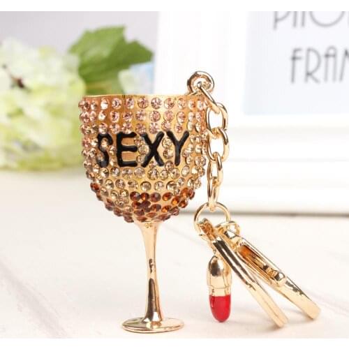 SEXY Red Wine Glass Goblet Lovely New Cute Crystal Charm Pendant Purse HandBag Key Ring Chain Wedding Party Birthday Gift