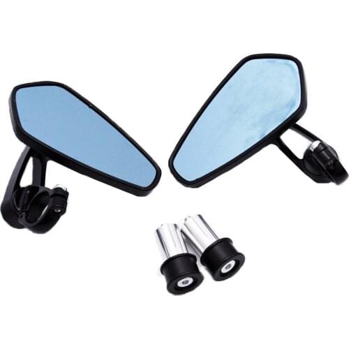 1 Pair 7/8“22MM Universal Motorcycle Aluminum Rear View Lens Blue Handle Black Bar End Side Rearview Mirrors
