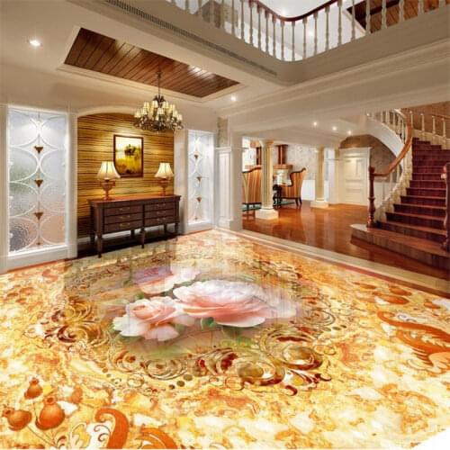 High quality 3d floor marble custom romantic flower 3d floor tiles wear waterproof self-adhesive wallpaper 3d floor painting