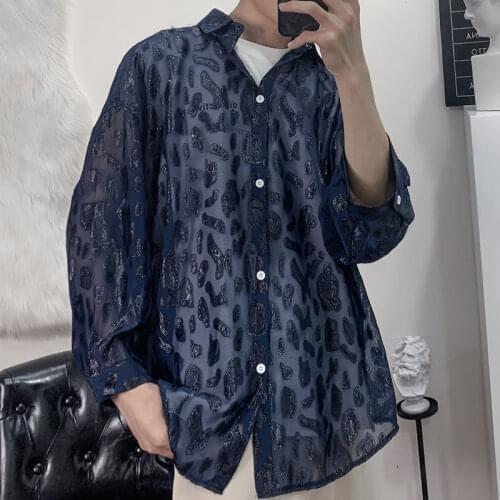 VERSMA Japanese Chic Vintage Clothes Mens Three Quarter Sleeve Shirts Women Summer Streetwear Unisex Hawaiian Transparent Shirt
