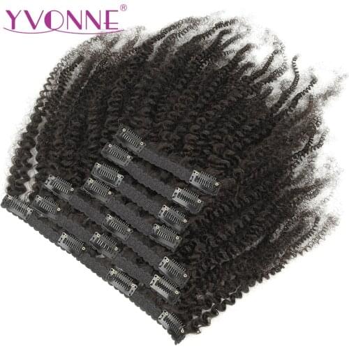 YVONNE 4B 4C Kinky Coily Clip In Human Hair Extensions Brazilian Virgin Hair 7 Pieces/Set 120g Natural Color
