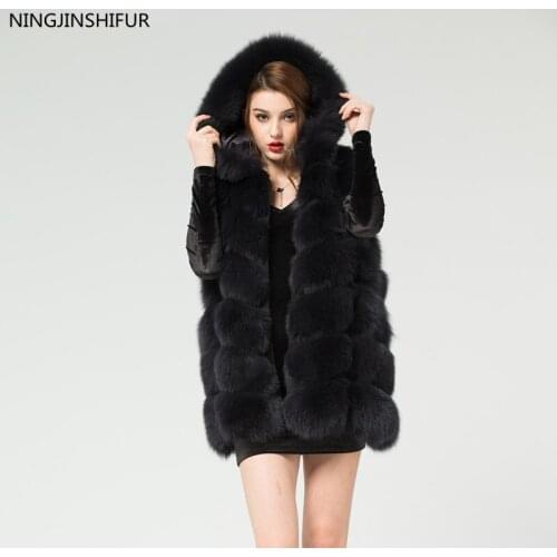 New brand Real natural fox fur vest hood fashion warm real fox fur long female vest hoodies