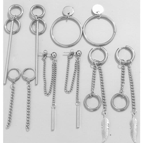 2019 Fashion 10 pcs/set Women Square BTSARMY Stud Earrings for Women and men Piercing Simulated Korea kpop Punk Tassel Earrings