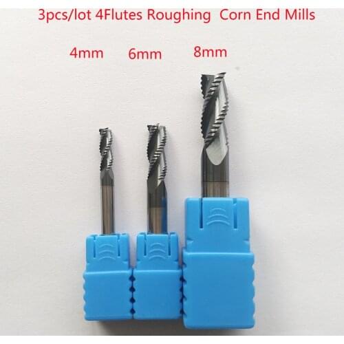 3pcs/lot 4mm/6mm/8mm 3Flutes HRC45 Roughing end mill Spiral Bit Milling Tools CNC Corn Endmills Router bits