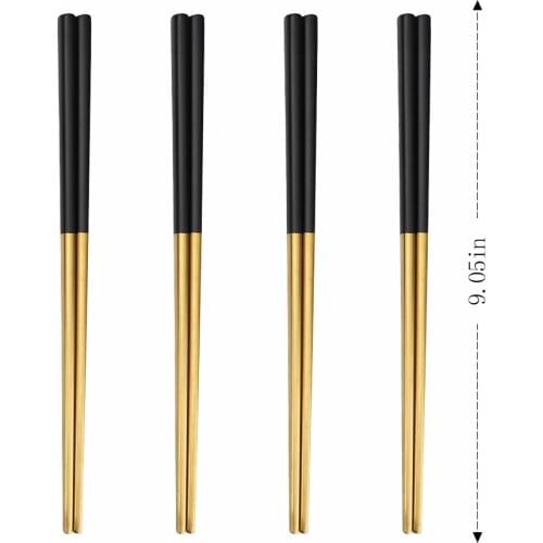 4 Pairs Matte Black Gold Chinese Chopsticks Japanese Korean Style Sushi Sticks Noodles Food Tableware Reusable Metal Chopsticks