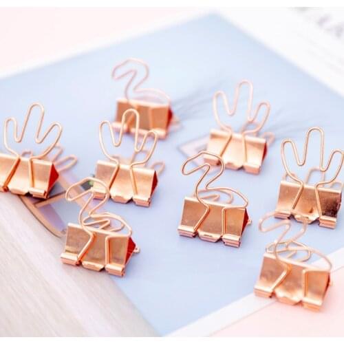 4pcs Creative Rose Gold Cartoon Long Tail Clips Solid Tickets Clips Clamp Paper Clip Dovetail Clip Elliot folder Power clip