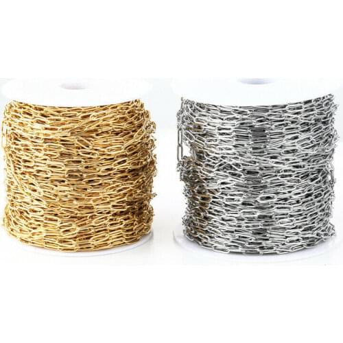 5Meters Stainless Steel 4*12mm Gold Steel Plated Chains Cable Link Chain For DIY Necklaces Jewelry Making High Quality