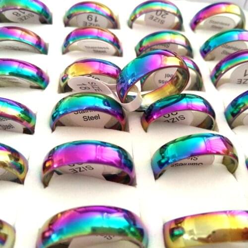 50pcs Rainbow Quality Comfort-fit 6mm Band Stainless Steel Wedding Rings Wholesale Men Women Wedding Engagement Jewelry Lots