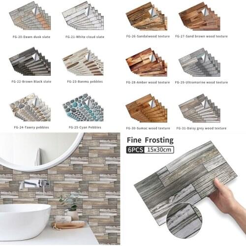 6/18pcs Retro Nostalgic Wood Grain Wall Decoration Stickers Bedroom Living Room Lite Refurbished Tile Stickers